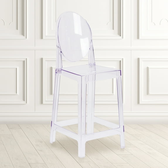BizChair 4 Pack Ghost Counter Stool with Oval Back in Transparent Crystal