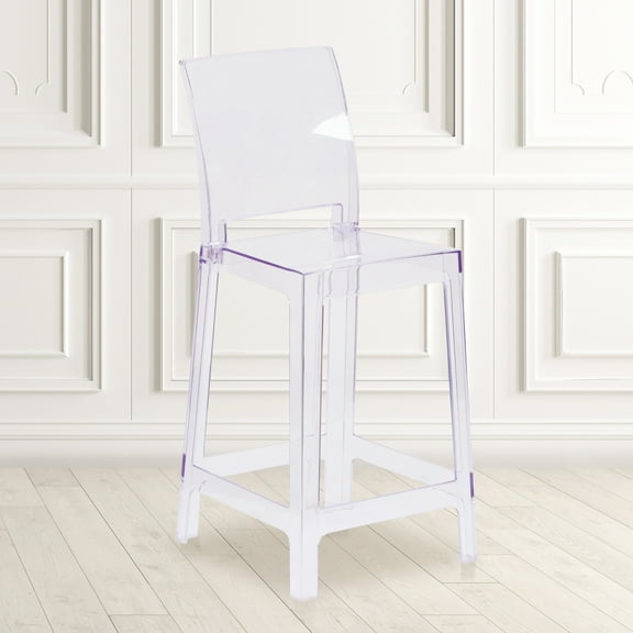 BizChair 4 Pack Ghost Counter Stool with Square Back in Transparent Crystal