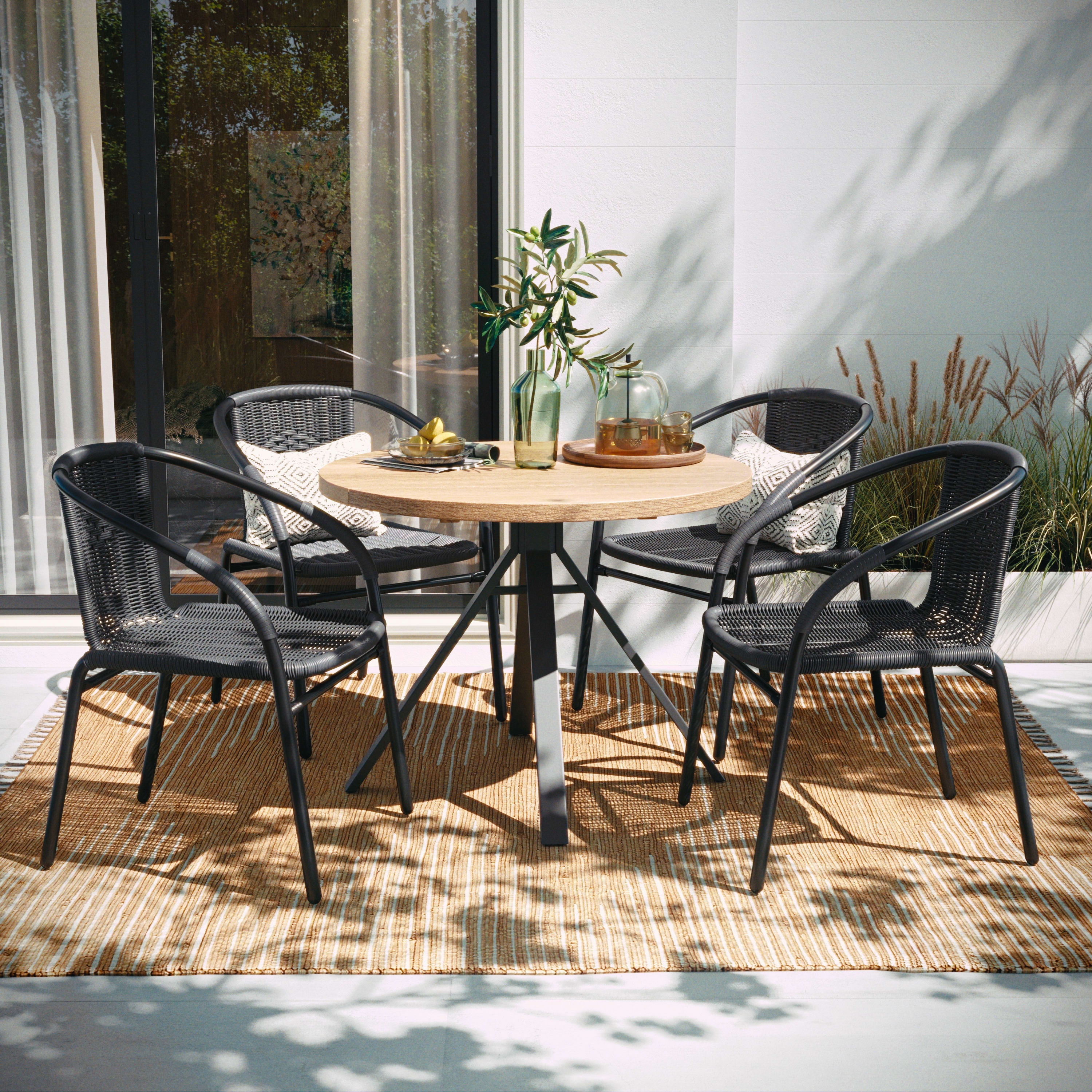 BizChair 4 Pack Gray Rattan Indoor Outdoor Restaurant Stack Chair