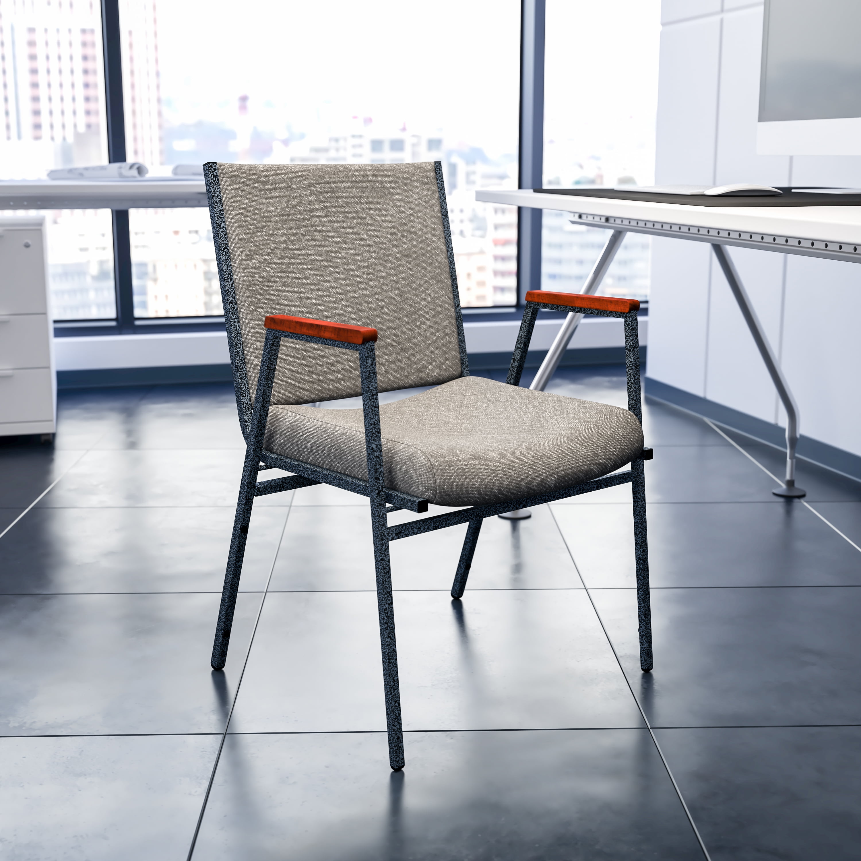 Hercules Series Heavy Duty Gray Fabric Stacking Chair with Arms