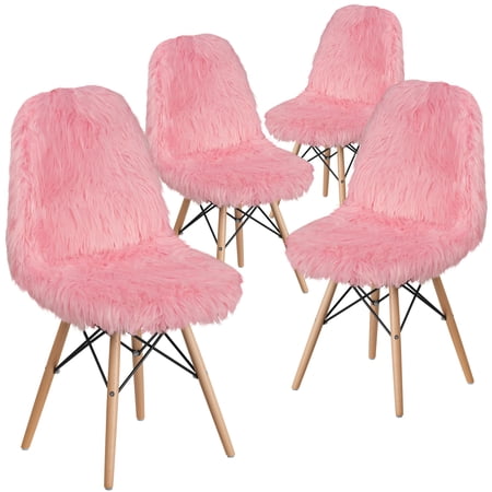 BizChair 4 Pack Shaggy Dog Light Pink Accent Chair