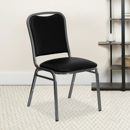 BizChair 4 Pack Stacking Banquet Chair in Black Vinyl - Silver Vein Frame