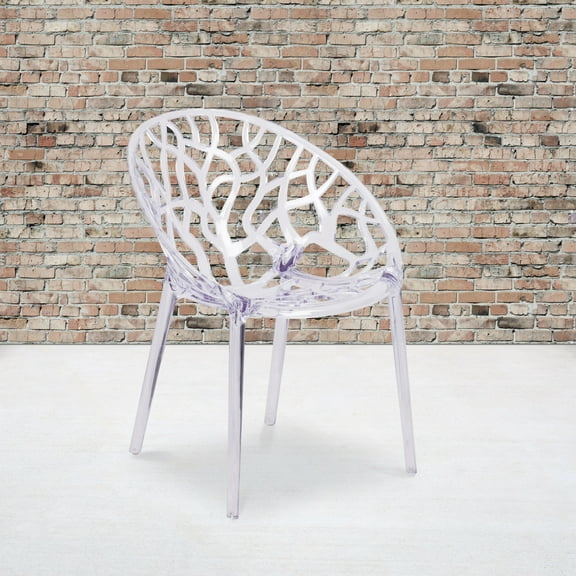 BizChair 4 Pack Transparent Oval Shaped Stacking Side Chair with Artistic Pattern Design