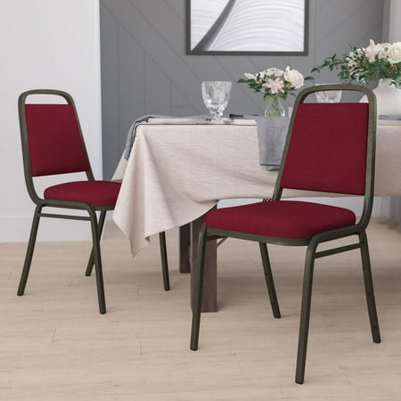 BizChair 4 Pack Trapezoidal Back Stacking Banquet Chair in Burgundy Fabric - Gold Vein Frame