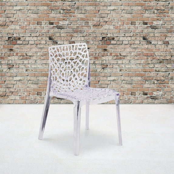 BizChair 4 Pk. Transparent Stacking Side Chair with Artistic Pattern Design