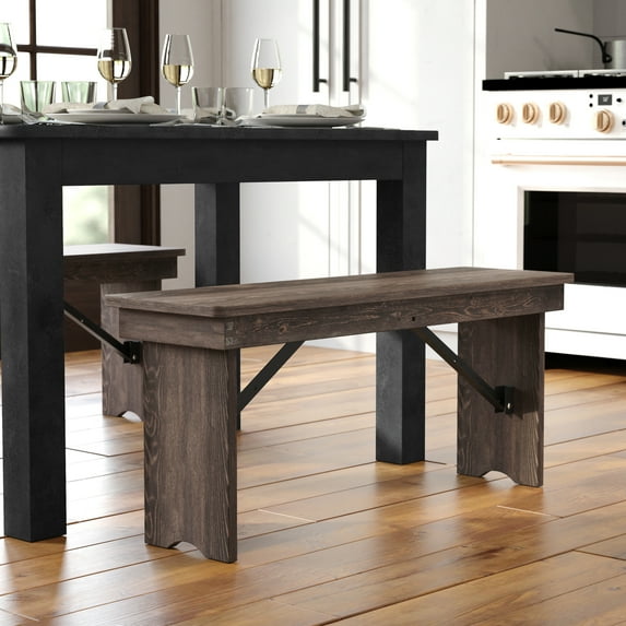 BizChair 40'' x 12'' Mahogany Solid Pine Folding Farm Bench