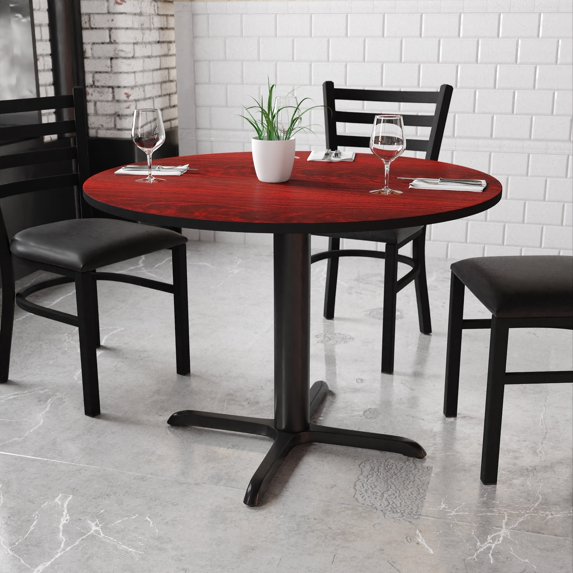 BizChair 42'' Round Mahogany Laminate Table Top with 33'' x 33'' Table Height Base