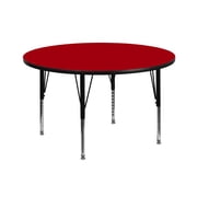 BizChair 42'' Round Red Thermal Laminate Activity Table - Height Adjustable Short Legs