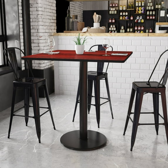 BizChair 42'' Square Mahogany Laminate Table Top with 24'' Round Bar Height Table Base