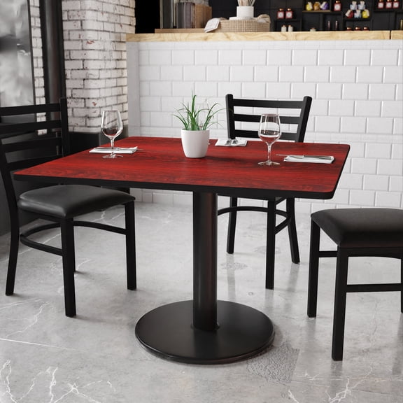 BizChair 42'' Square Mahogany Laminate Table Top with 24'' Round Table Height Base