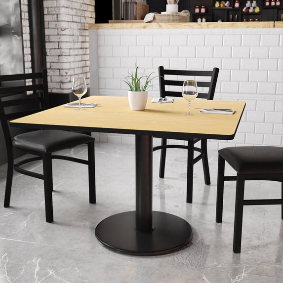 BizChair 42'' Square Natural Laminate Table Top with 24'' Round Table Height Base
