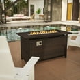 thumbnail image 1 of BizChair 45" x 25" Outdoor Propane Gas 50,000 BTU Fire Pit Table with Stainless Steel Tabletop, Lid, Glass Beads, Wicker Base-Espresso/Black, 1 of 15