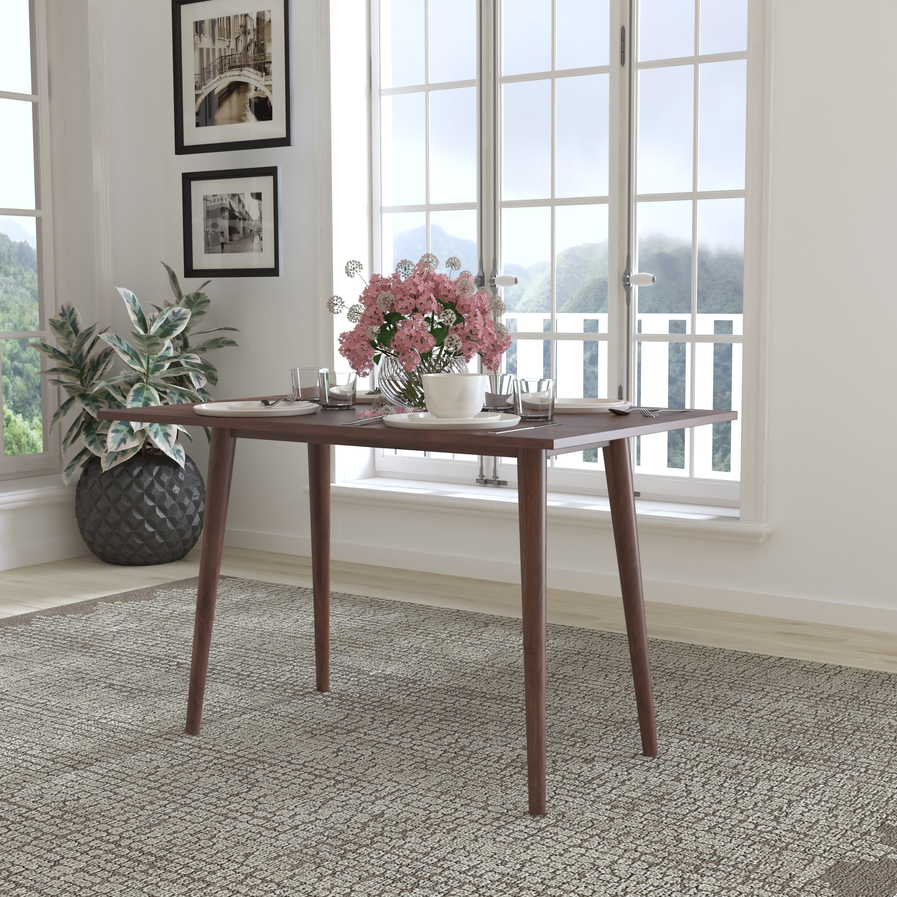 Hatfield 48" Dark Walnut Mid-Century Modern Engineered Wood Dining Table