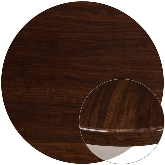 BizChair 48'' Round High-Gloss Walnut Resin Table Top with 2'' Thick Drop-Lip