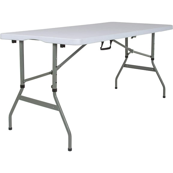 BizChair 5-Foot Height Adjustable Bi-Fold Granite White Plastic Banquet and Event Folding Table with Carrying Handle
