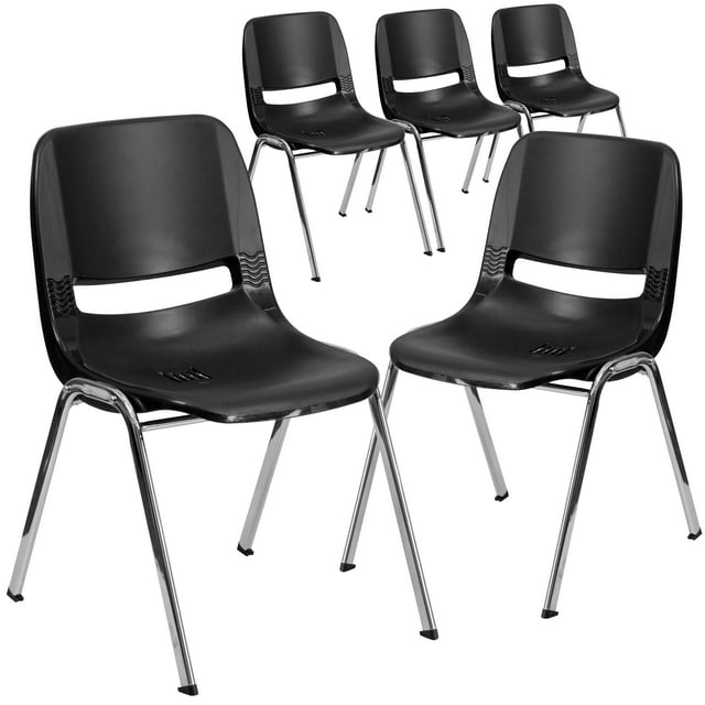 BizChair 5 Pack 440 lb. Capacity Kid's Black Ergonomic Shell Stack