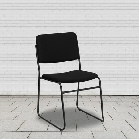 BizChair 5 Pack 500 lb. Capacity High Density Black Fabric Stacking Chair with Sled Base