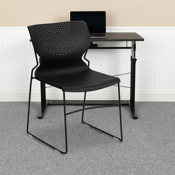 BizChair 5 Pack 661 lb. Capacity Black Full Back Stack Chair with Black Powder Coated Frame