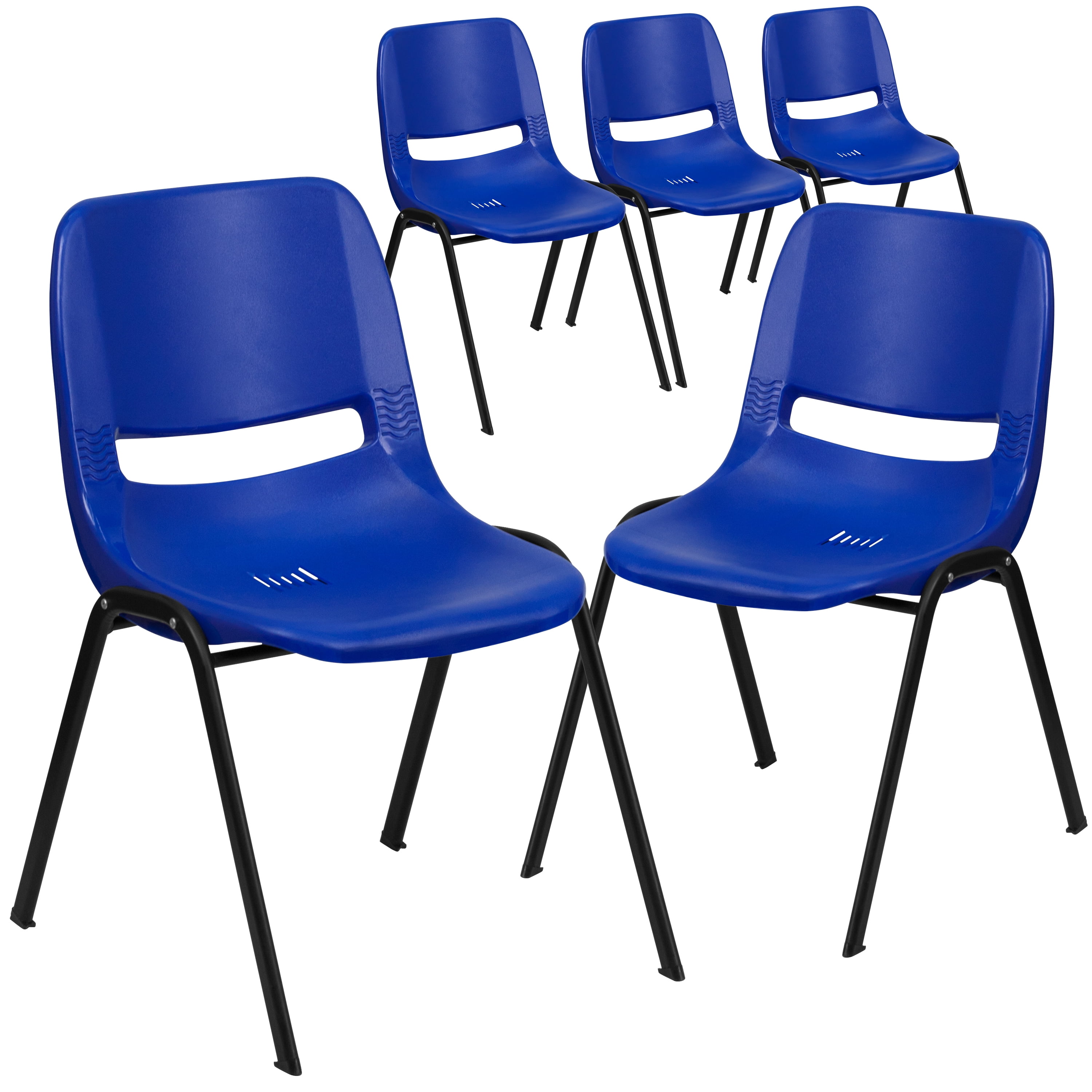 BizChair 5 Pack Stackable Chairs, 661 lb. Capacity, Navy Shell, Black ...