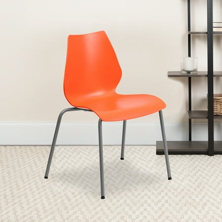BizChair 5 Pack 770 lb. Capacity Orange Stack Chair with Lumbar Support and Silver Frame