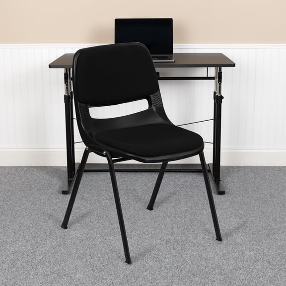 BizChair 5 Pack 880 lb. Capacity Black Padded Ergonomic Shell Stack Chair with Black Frame