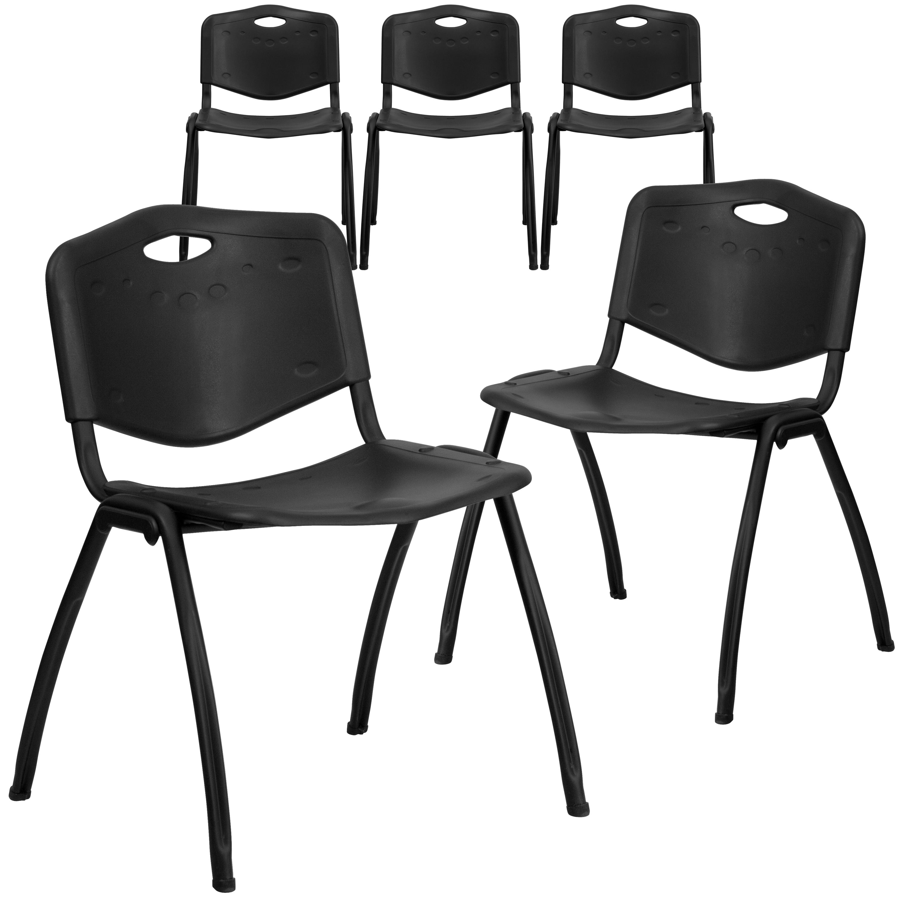BizChair 5 Pack 880 lb. Capacity Black Plastic Stack Chair