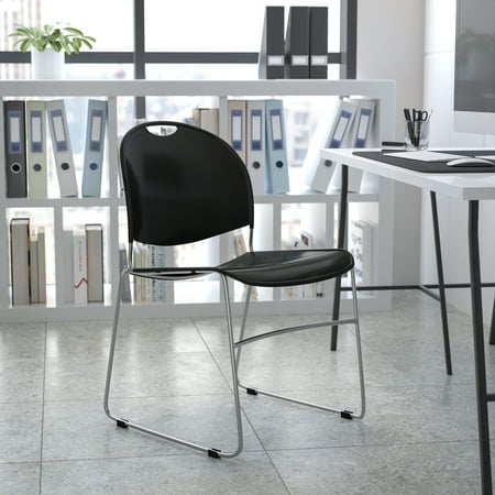 BizChair 5 Pack 880 lb. Capacity Black Ultra-Compact Stack Chair with Chrome Frame