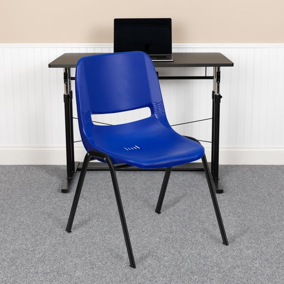 BizChair 5 Pack 880 lb. Capacity Blue Ergonomic Shell Stack Chair with Black Frame