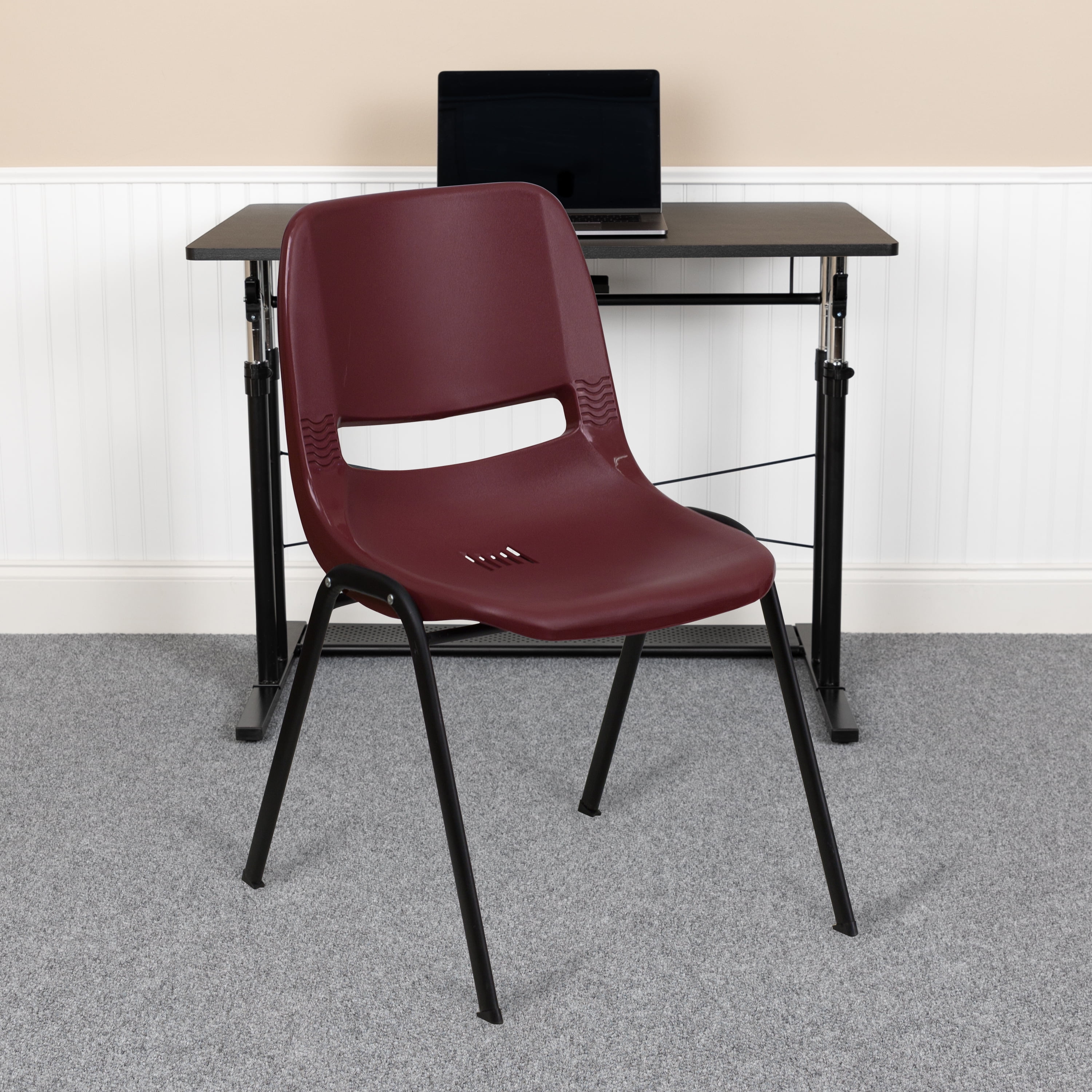 BizChair 5 Pack 880 lb. Capacity Burgundy Ergonomic Shell Stack Chair ...