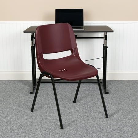 BizChair 5 Pack 880 lb. Capacity Burgundy Ergonomic Shell Stack Chair with Black Frame