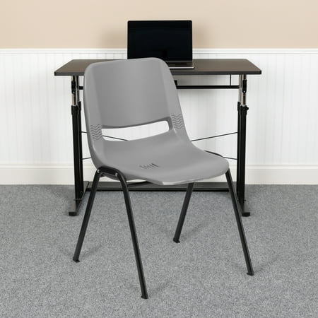BizChair 5 Pack 880 lb. Capacity Gray Ergonomic Shell Stack Chair with Black Frame