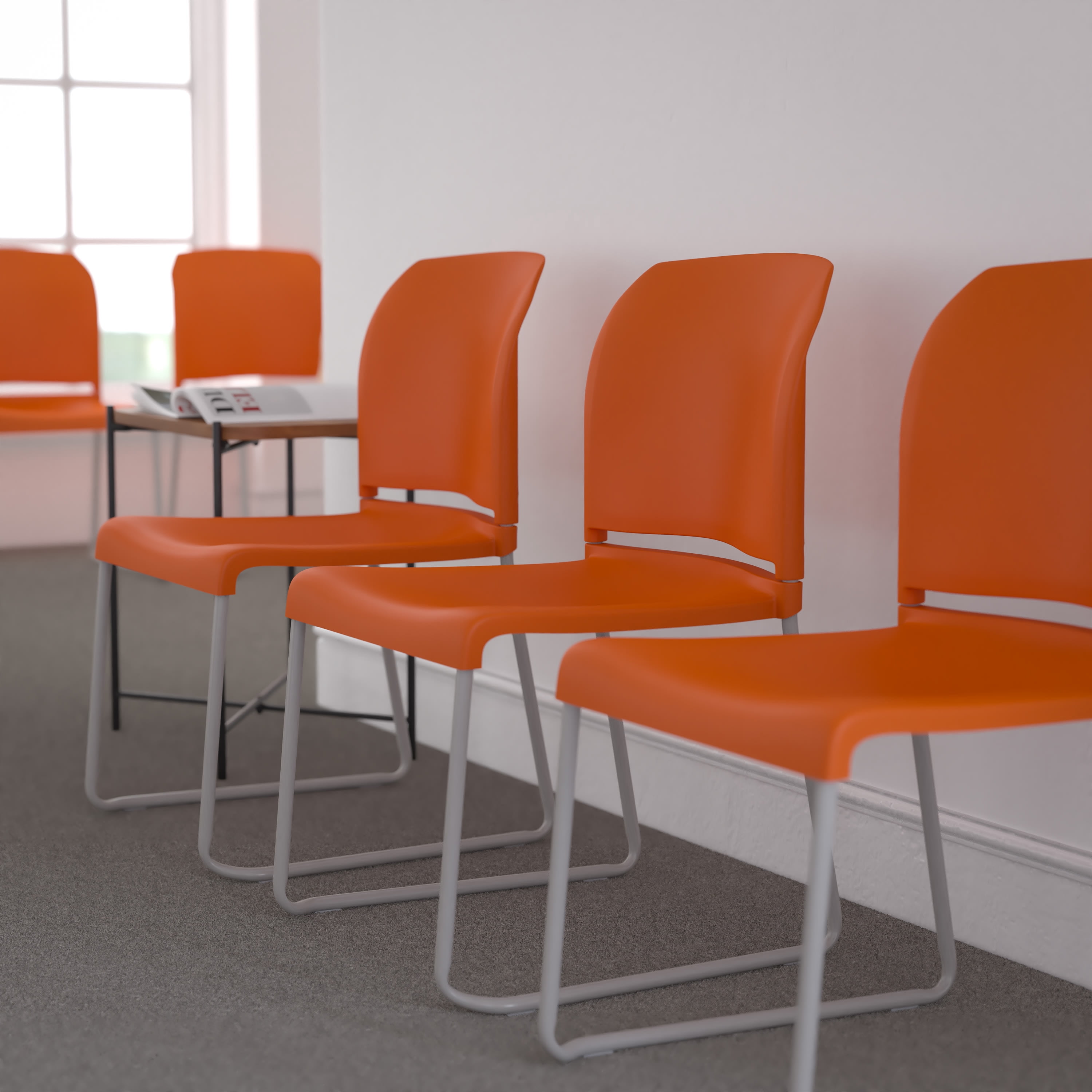 BizChair 5 Pack 880 lb. Capacity Orange Full Back Contoured Stack Chair ...