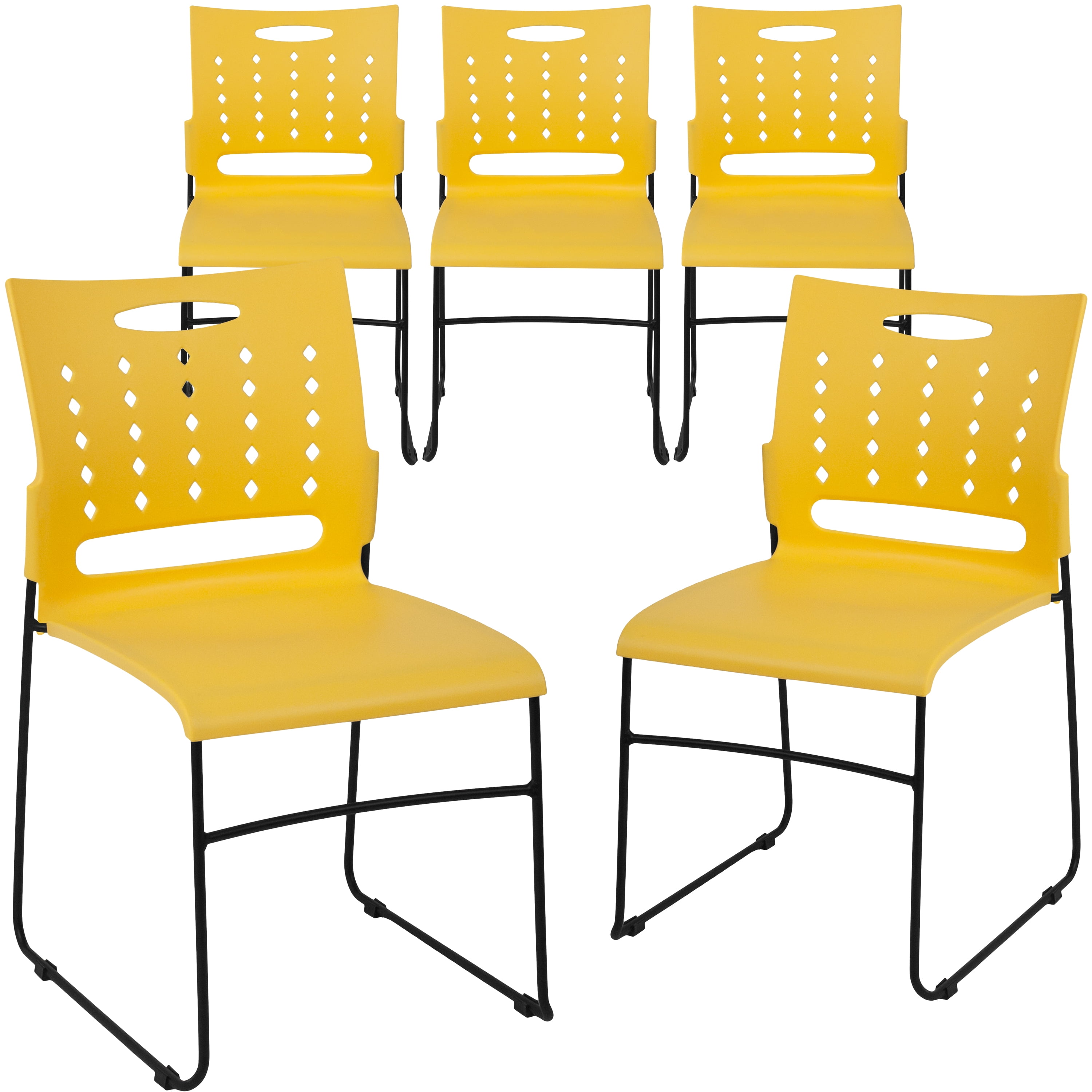 BizChair 5 Pack 881 Lb. Capacity Yellow Sled Base Stack Chair With ...