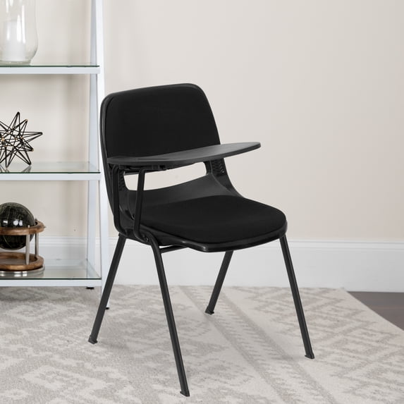 BizChair 5 Pack Black Padded Ergonomic Shell Chair with Right Handed Flip-Up Tablet Arm
