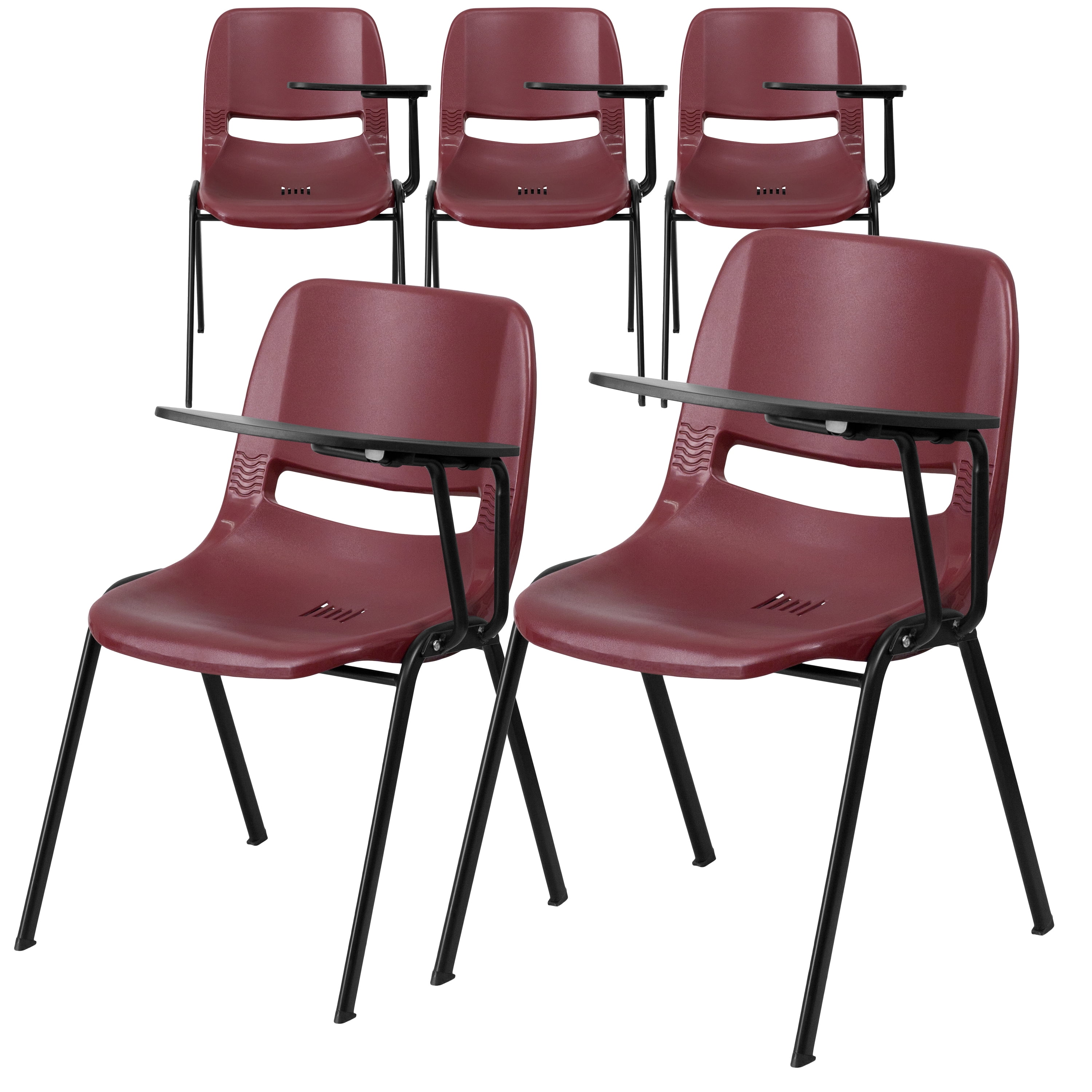 BizChair 5 Pack Burgundy Ergonomic Shell Chair with Left Handed FlipUp Tablet Arm