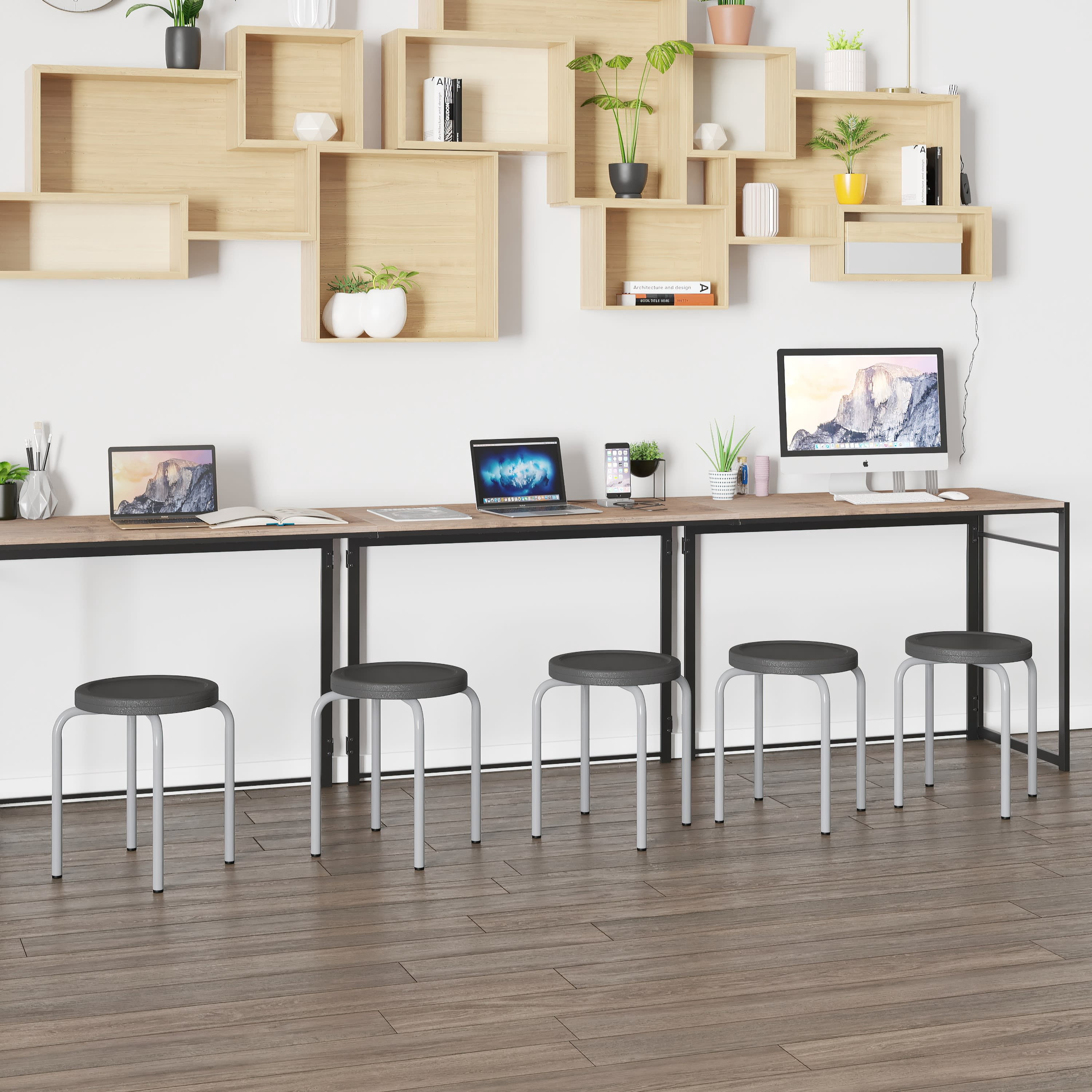 BizChair 5 Pack Stackable Stool with Black Seat and Silver Powder ...