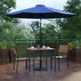 thumbnail image 1 of BizChair 5 Piece All-Weather Deck or Patio Set with 2 Stacking Faux Teak Chairs, 35" Square Faux Teak Table, Navy Umbrella & Base, 1 of 17