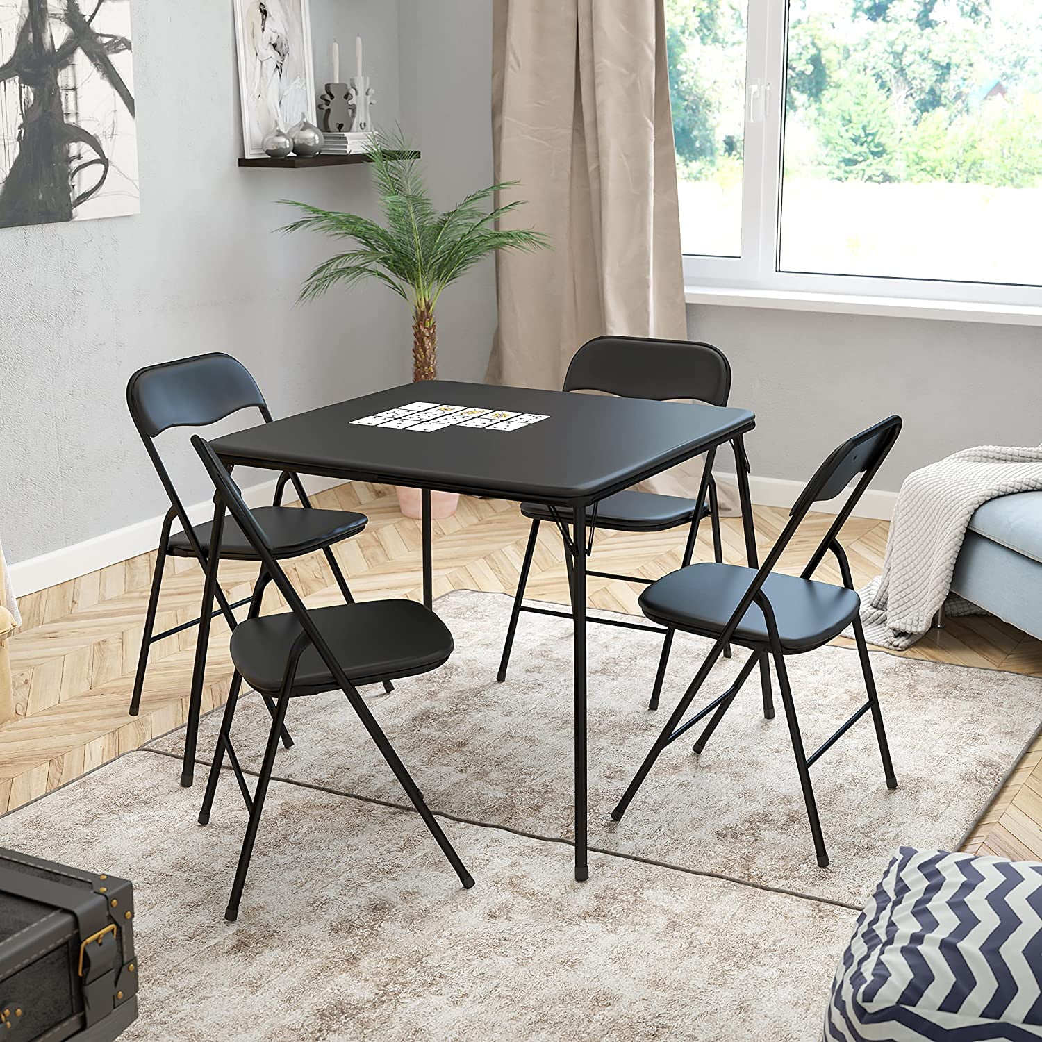 BizChair 5 Piece Black Folding Game Room Card Table and Chair Set