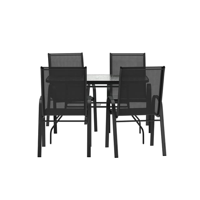 BizChair 5 Piece Commercial Grade Patio Dining Set with Tempered Glass