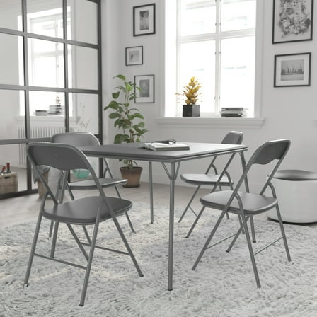 BizChair 5 Piece Gray Folding Game Room Card Table and Chair Set