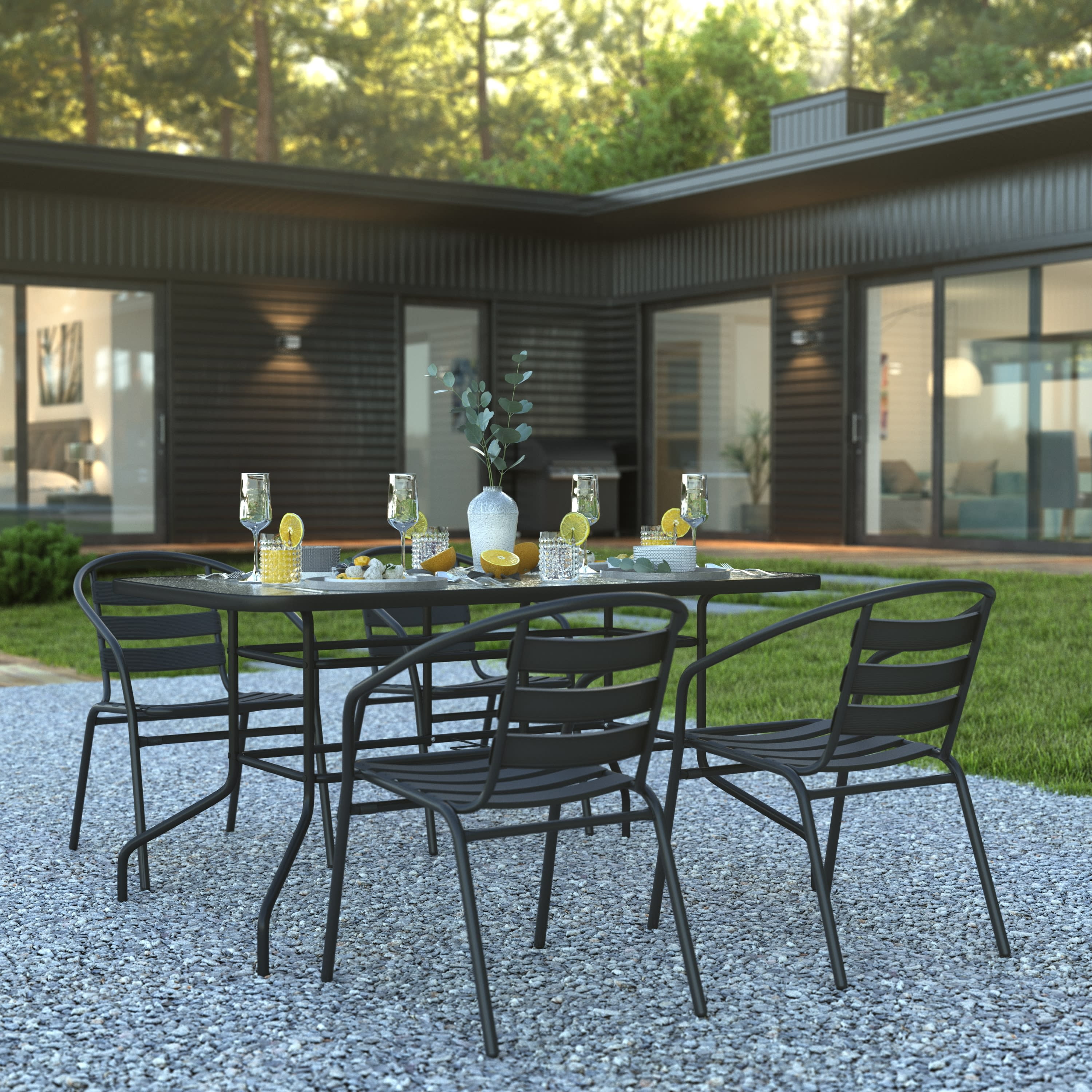 BizChair 5 Piece Outdoor Patio Dining Set 55
