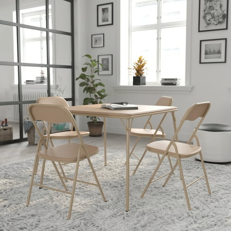 BizChair 5 Piece Tan Folding Card Table and Chair Set