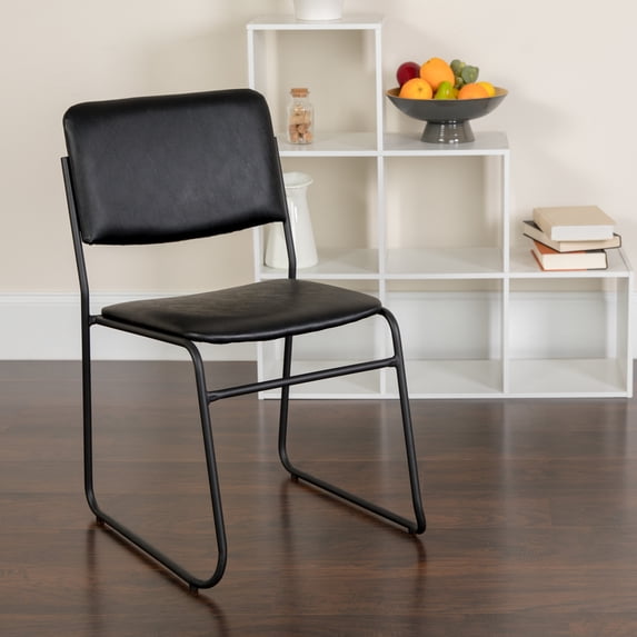 BizChair 500 lb. Capacity High Density Black Vinyl Stacking Chair with Sled Base