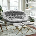 thumbnail image 1 of BizChair 56" Portable Folding Double Saucer Chair with 2 Folding Ottomans Gray Faux Fur with a Soft Gold Steel Frame for Dorm or Bedroom, 1 of 14