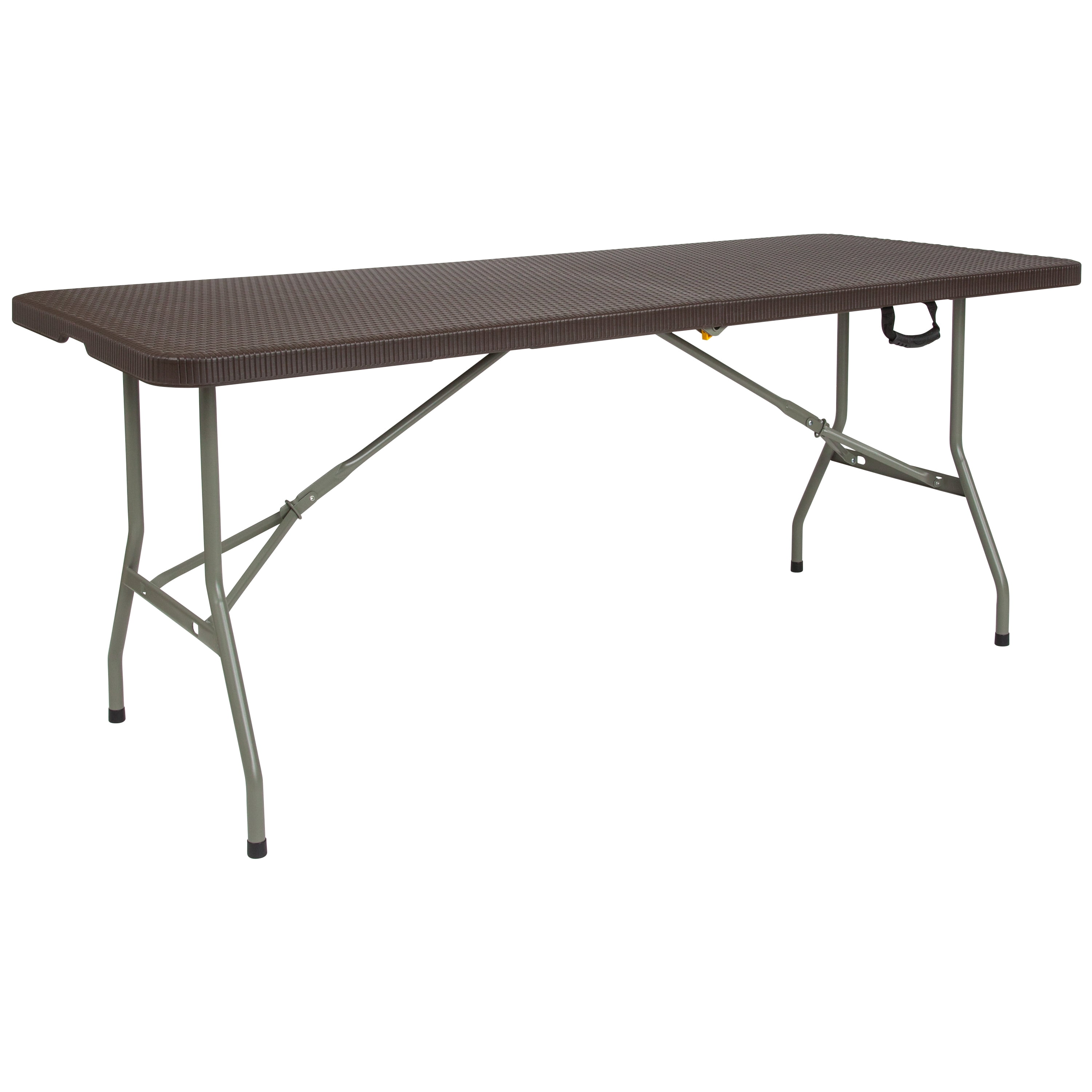 BizChair 6-Foot Bi-Fold Brown Rattan Plastic Folding Table