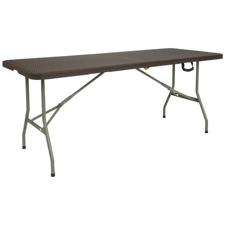 BizChair 6-Foot Bi-Fold Brown Rattan Plastic Folding Table