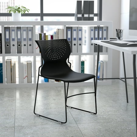 BizChair 661 lb. Capacity Black Full Back Stack Chair with Black Powder Coated Frame