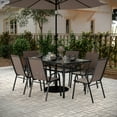 thumbnail image 1 of BizChair 7 Piece Commercial Grade Patio Dining Set with Tempered Glass Patio Table and 6 Chairs with Brown Flex Comfort Material Seats and Backs, 1 of 9