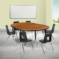 thumbnail image 1 of BizChair 76" Oval Wave Flexible Laminate Activity Table Set with 18" Student Stack Chairs, Oak/Black, 1 of 15