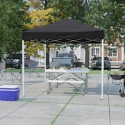 BizChair 8'x8' Black Outdoor Pop Up Event Slanted Leg Canopy Tent with Carry Bag